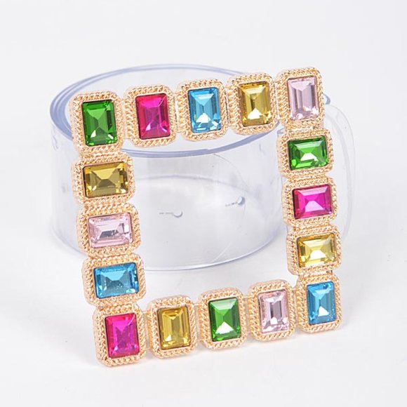 BNWT Plus Size Crystal Square Buckle Cleared Transparent Fashion Belt - Picture 4 of 5